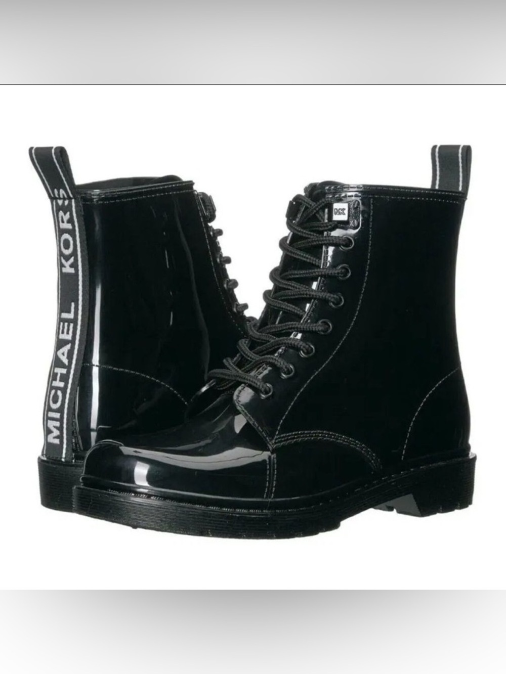 Michael Kors Black Patent Lace-Up Combat Boots